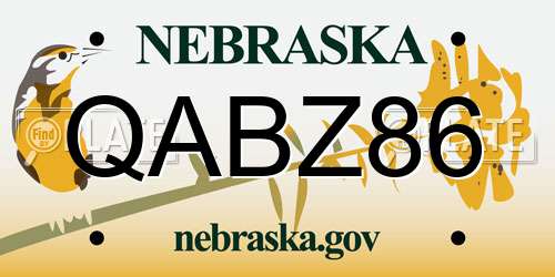 QABZ86 Nebraska License Plate