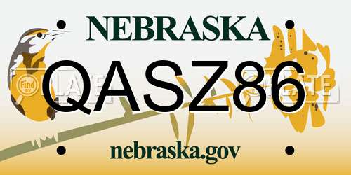 QASZ86 Nebraska License Plate