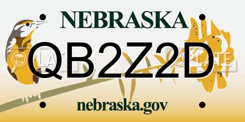 QB2Z2D Nebraska License Plate