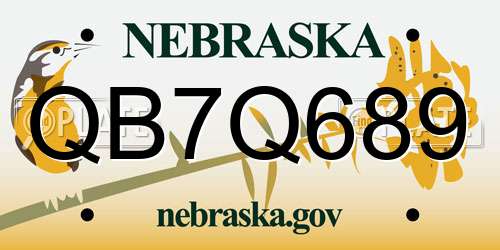 QB7Q689 Nebraska License Plate