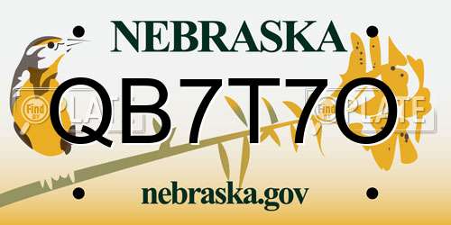 QB7T7O Nebraska License Plate
