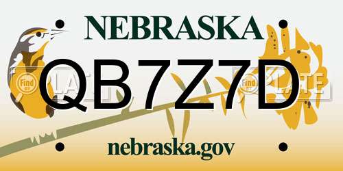 QB7Z7D Nebraska License Plate