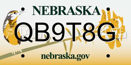 QB9T8G Nebraska License Plate
