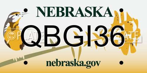 QBGI36 Nebraska License Plate