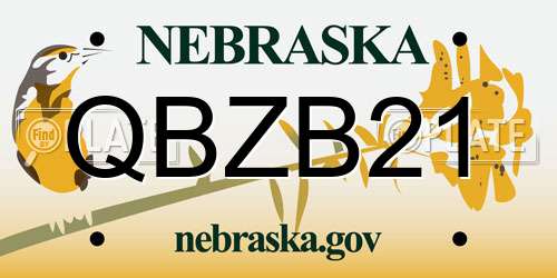 QBZB21 Nebraska License Plate