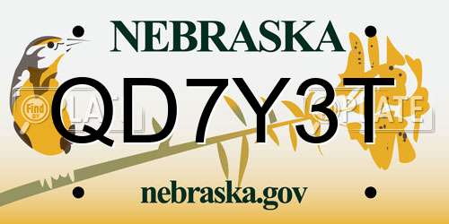 QD7Y3T Nebraska License Plate