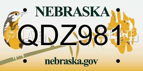 QDZ981 Nebraska License Plate