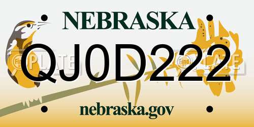QJ0D222 Nebraska License Plate