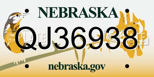 QJ36938 Nebraska License Plate