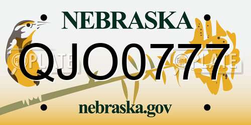 QJO0777 Nebraska License Plate