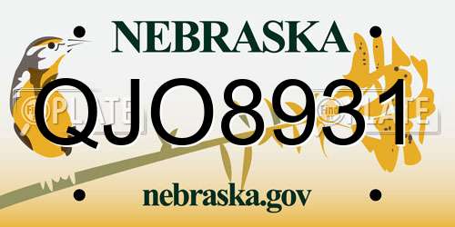 QJO8931 Nebraska License Plate
