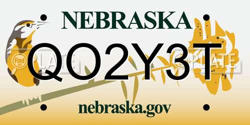 QO2Y3T Nebraska License Plate
