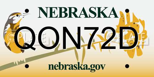 QON72D Nebraska License Plate