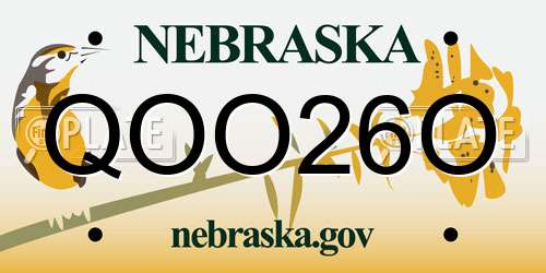QOO26O Nebraska License Plate