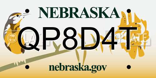 QP8D4T Nebraska License Plate
