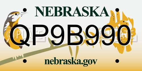 QP9B990 Nebraska License Plate