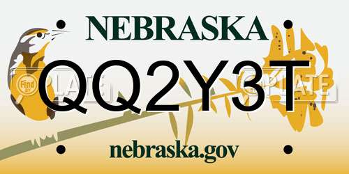 QQ2Y3T Nebraska License Plate