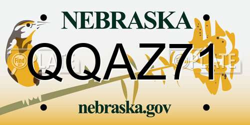 QQAZ71 Nebraska License Plate