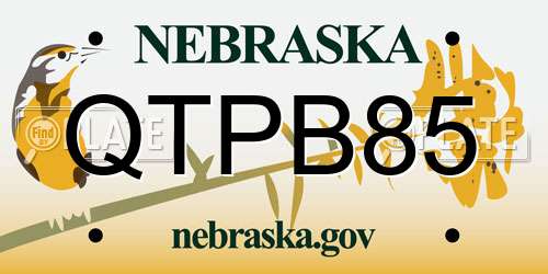 QTPB85 Nebraska License Plate