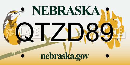 QTZD89 Nebraska License Plate