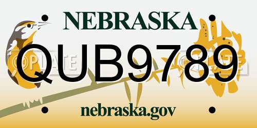 QUB9789 Nebraska License Plate