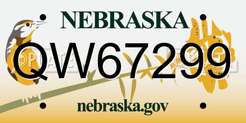 QW67299 Nebraska License Plate