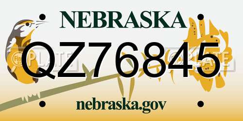 QZ76845 Nebraska License Plate