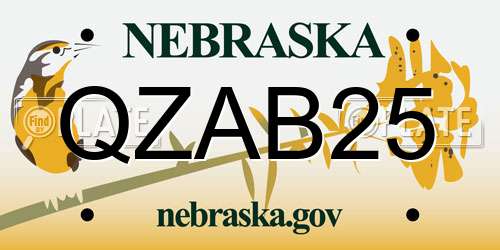 QZAB25 Nebraska License Plate