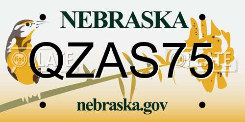 QZAS75 Nebraska License Plate