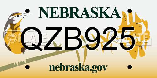 QZB925 Nebraska License Plate