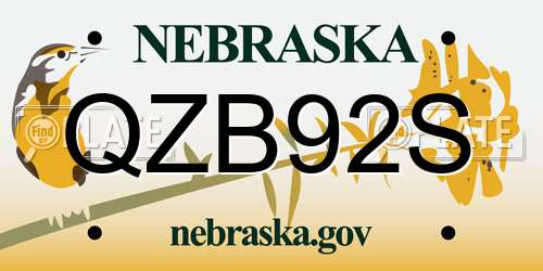 QZB92S Nebraska License Plate