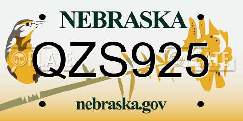 QZS925 Nebraska License Plate