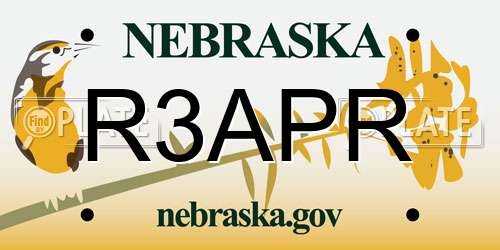 R3APR Nebraska License Plate