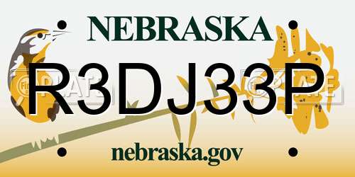 R3DJ33P Nebraska License Plate