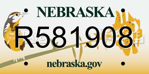 R581908 Nebraska License Plate