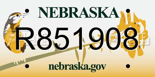 R851908 Nebraska License Plate