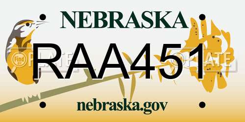 RAA451 Nebraska License Plate