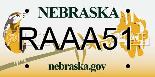 RAAA51 Nebraska License Plate