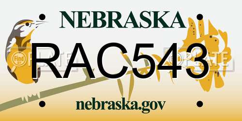 RAC543 Nebraska License Plate