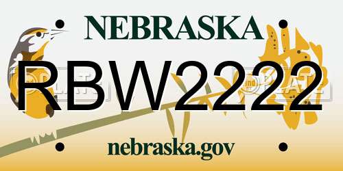 RBW2222 Nebraska License Plate