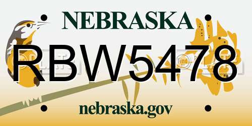 RBW5478 Nebraska License Plate