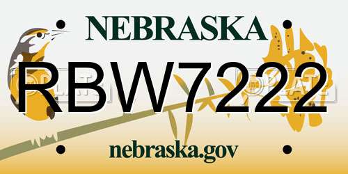 RBW7222 Nebraska License Plate
