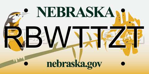 RBWTTZT Nebraska License Plate