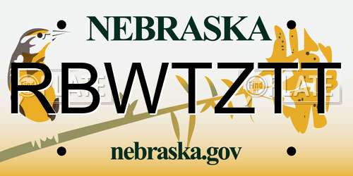 RBWTZTT Nebraska License Plate