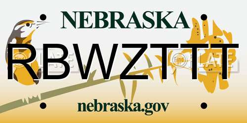 RBWZTTT Nebraska License Plate
