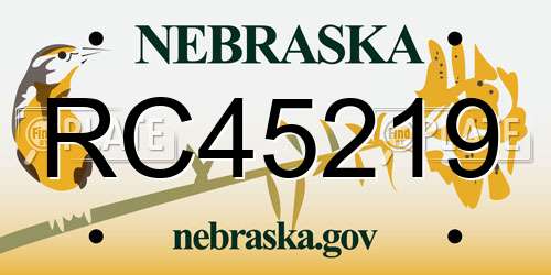 RC45219 Nebraska License Plate