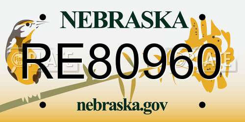 RE80960 Nebraska License Plate