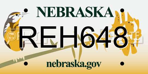 REH648 Nebraska License Plate