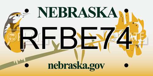 RFBE74 Nebraska License Plate