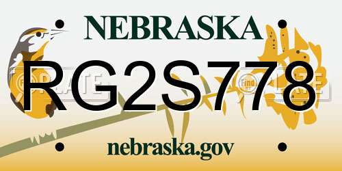 RG2S778 Nebraska License Plate